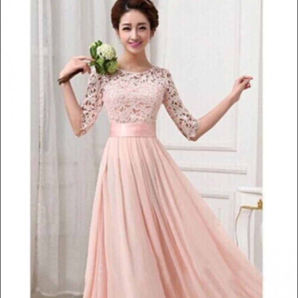 Pink Maxi Dress with Lace